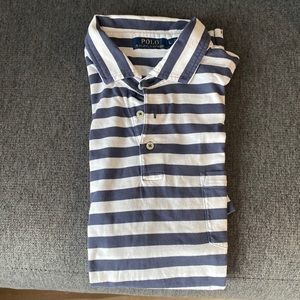 Blue white striped polo. Ralph lauren size large